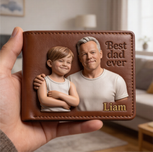 Photo Personnalisée - Portefeuille en Cuir pour Père