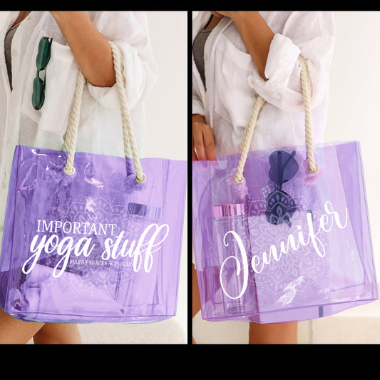 Important Yoga Stuff - Personalized Yoga Clear Tote Bag