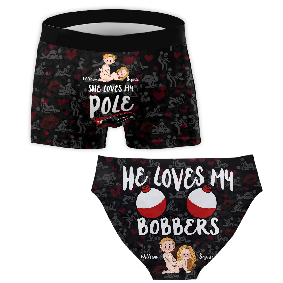 J'aime sa canne, j'aime ses flotteurs - Slips de pêche personnalisés pour femmes et boxers pour hommes