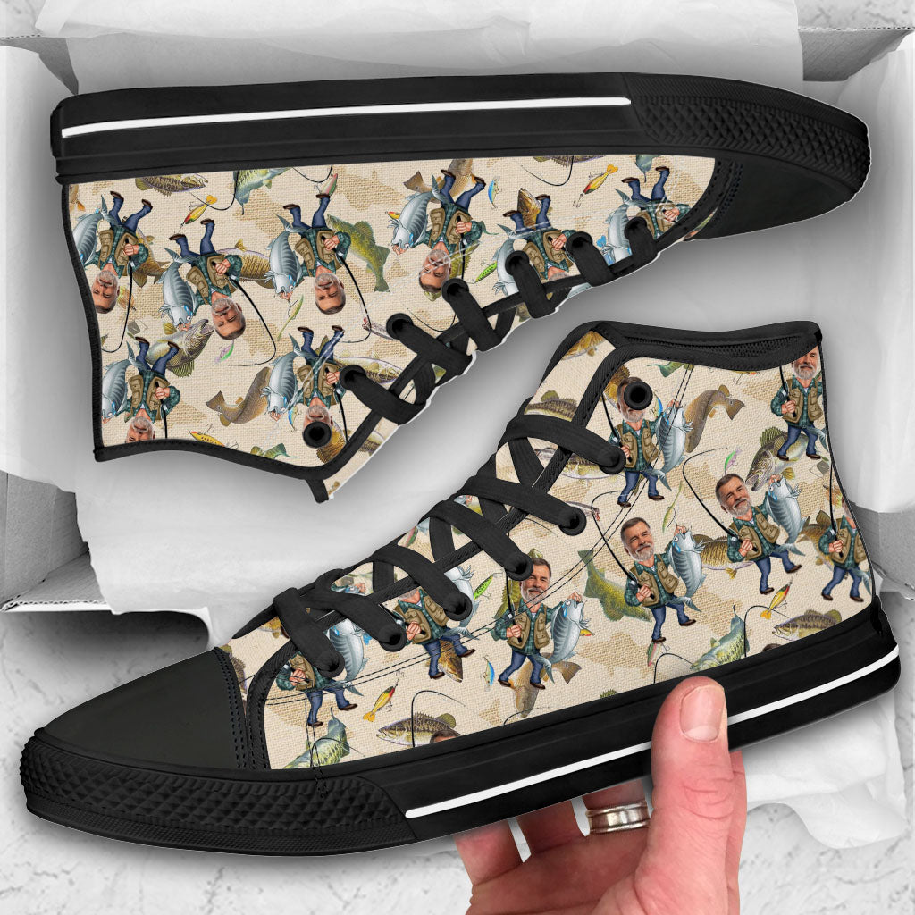 Photo insérée - Chaussures de pêche humoristiques personnalisées - Baskets montantes de pêche