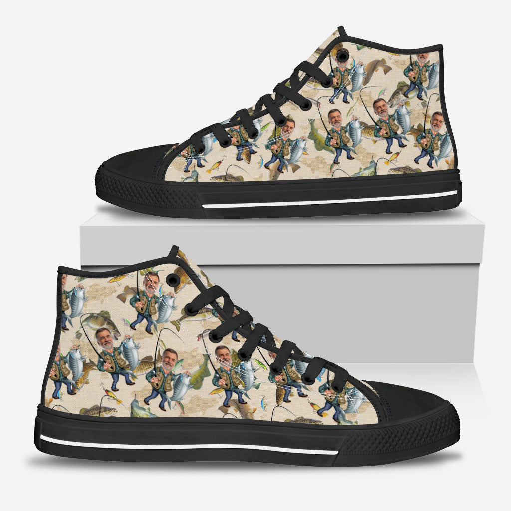 Photo insérée - Chaussures de pêche humoristiques personnalisées - Baskets montantes de pêche