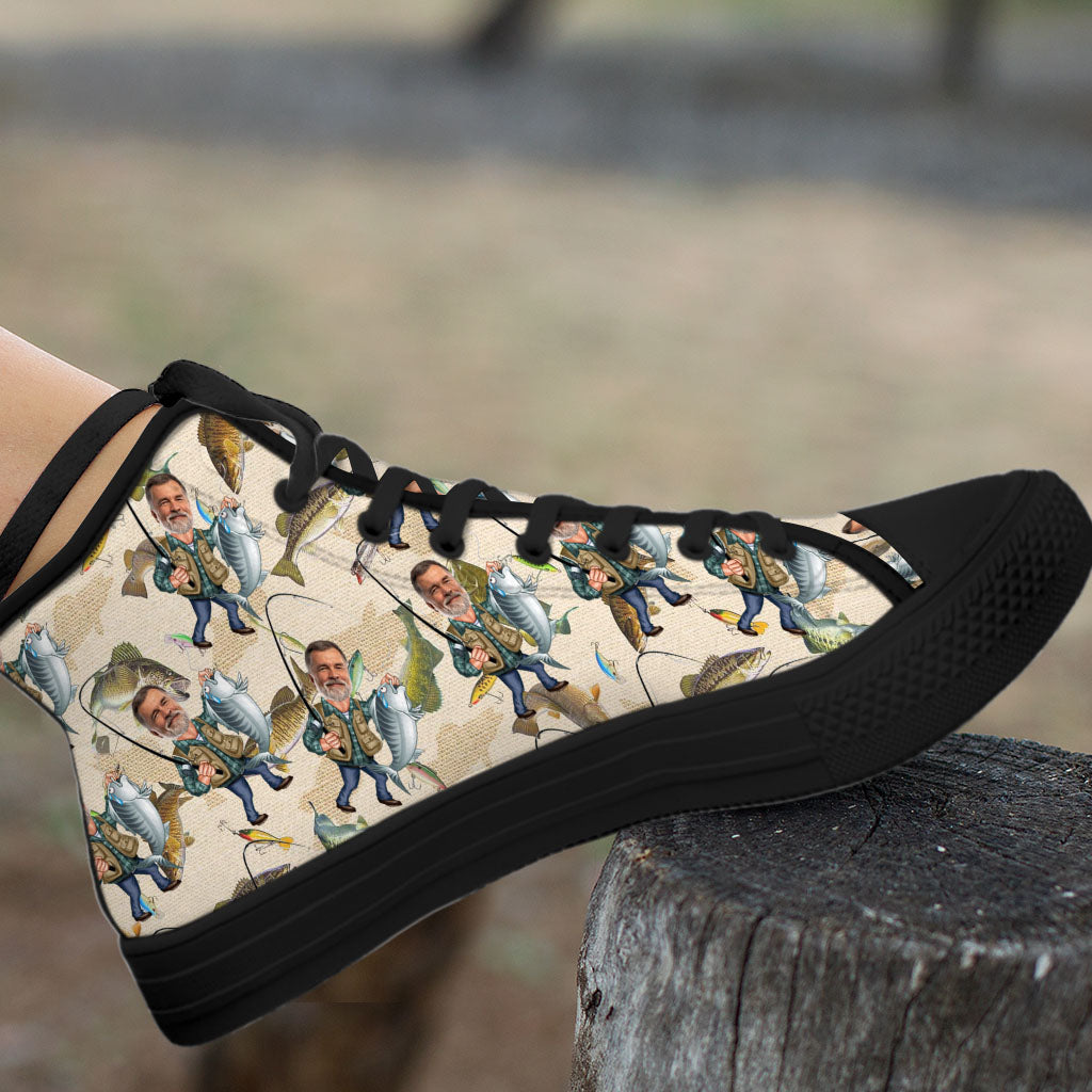 Photo insérée - Chaussures de pêche humoristiques personnalisées - Baskets montantes de pêche