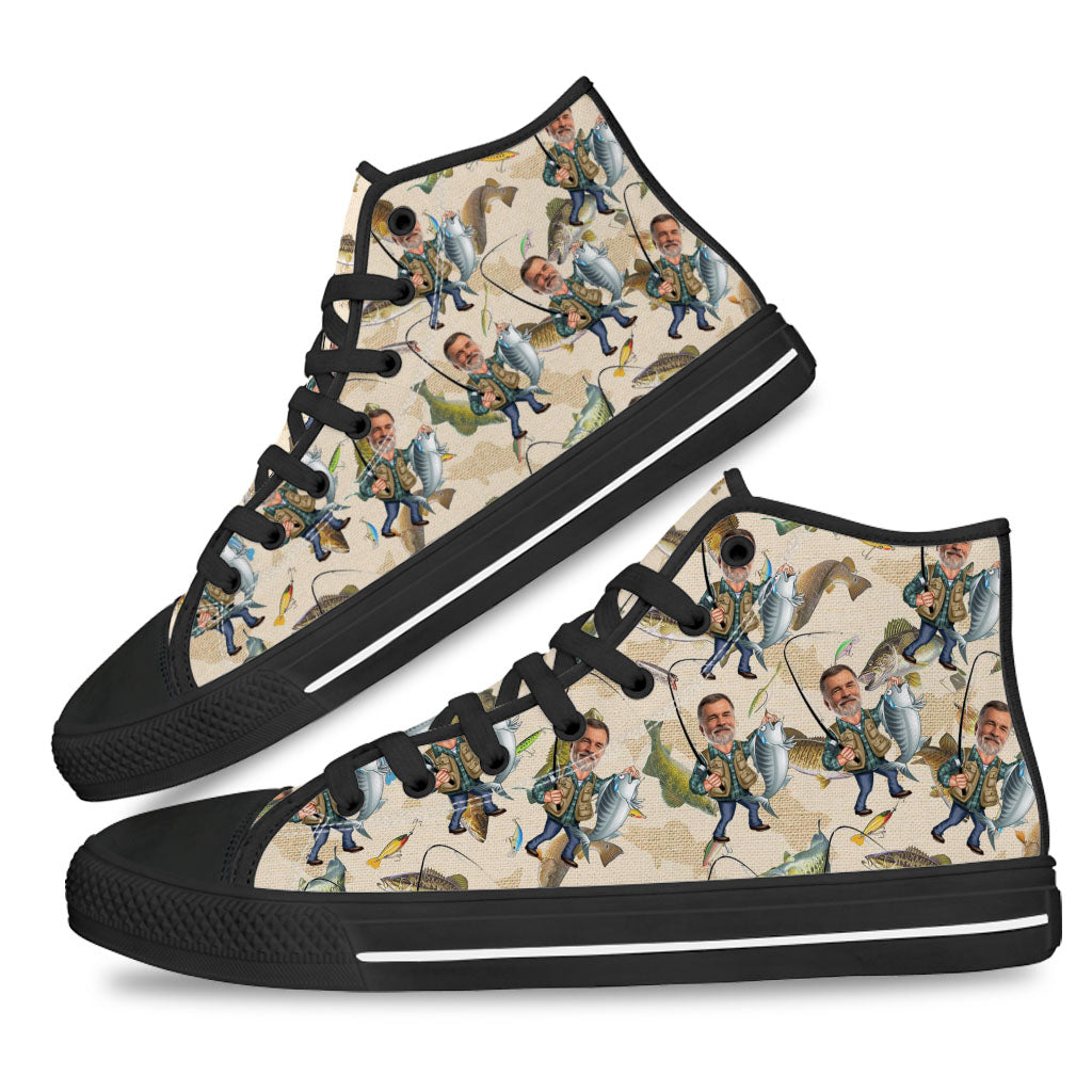 Photo insérée - Chaussures de pêche humoristiques personnalisées - Baskets montantes de pêche