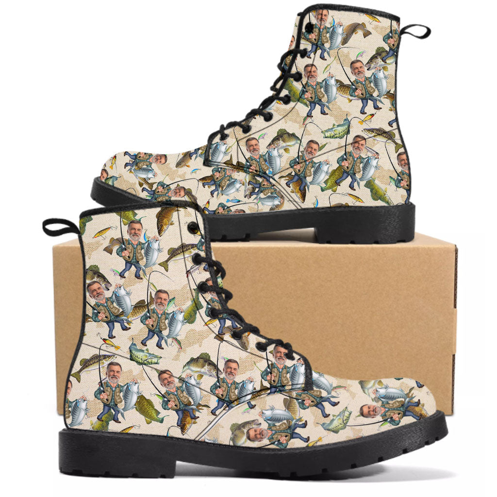 Photo insérée - Pêche amusante - Bottes de pêche en cuir personnalisées