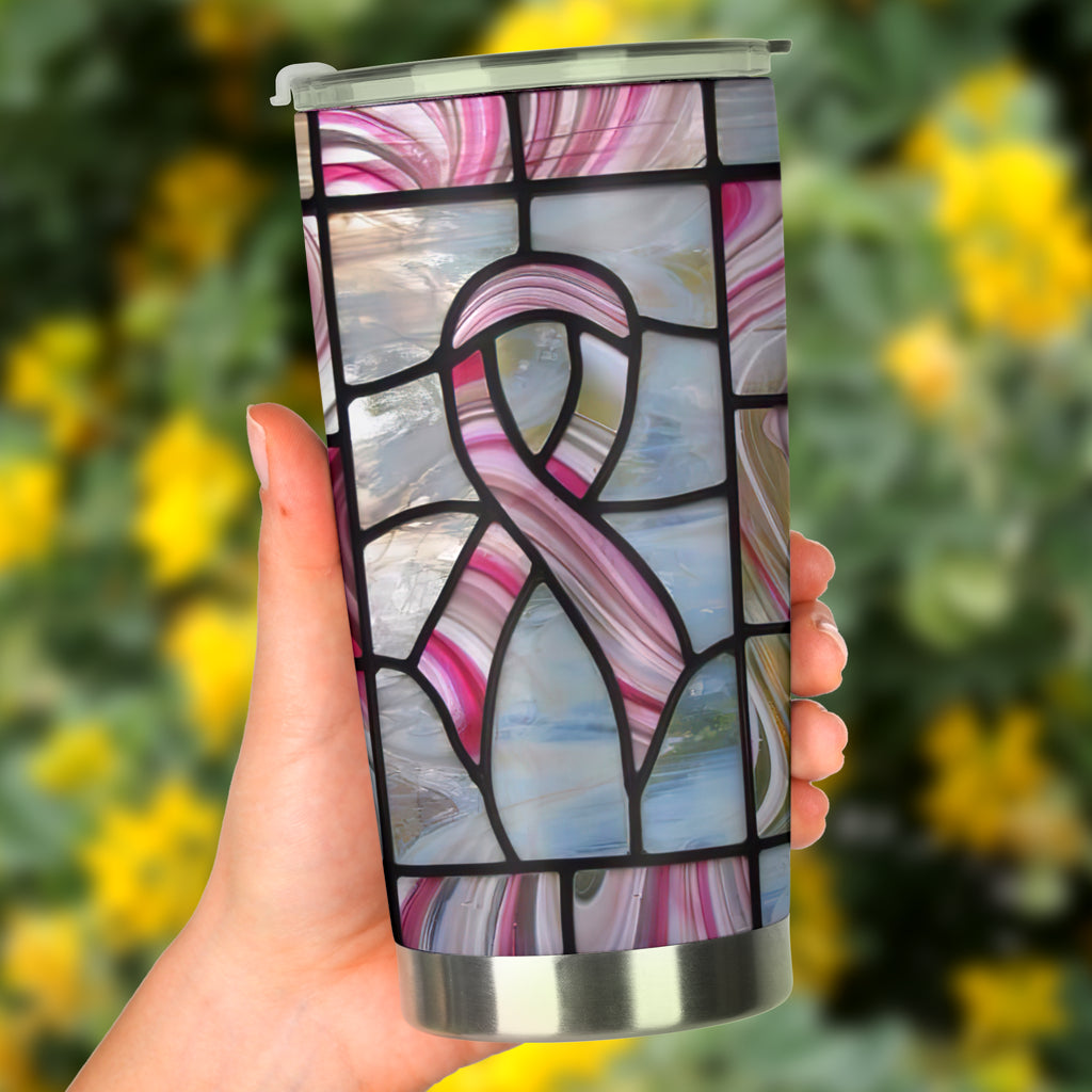 Gobelet de sensibilisation au cancer du sein avec motif vitrail imprimé 0622
