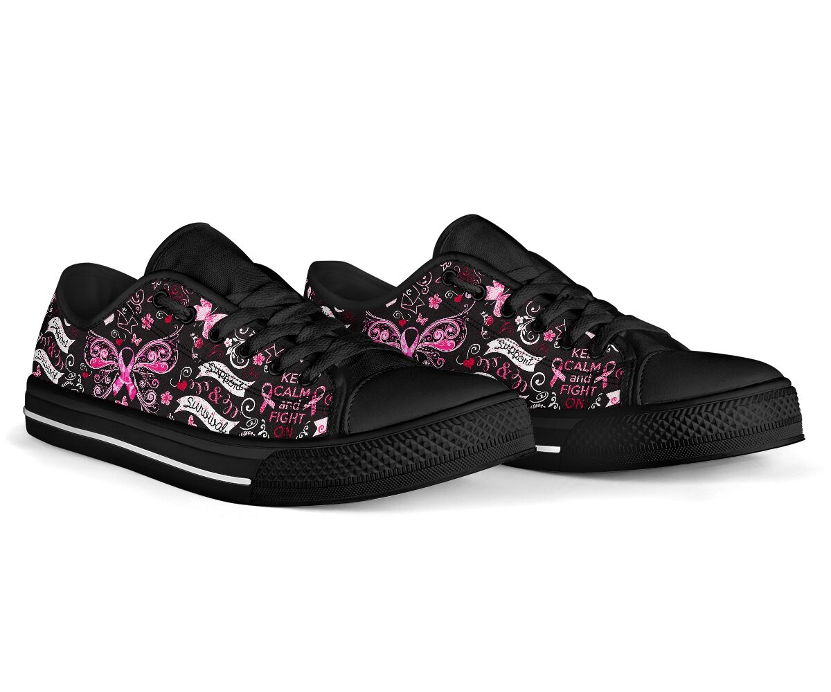 Restez calme et luttez ! Survivante du cancer du sein. Chaussures basses de sensibilisation au cancer du sein 0622