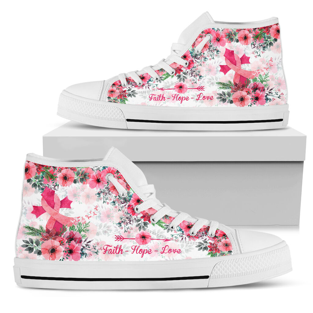 Chaussures montantes Faith Hope Love pour la sensibilisation au cancer du sein 0622