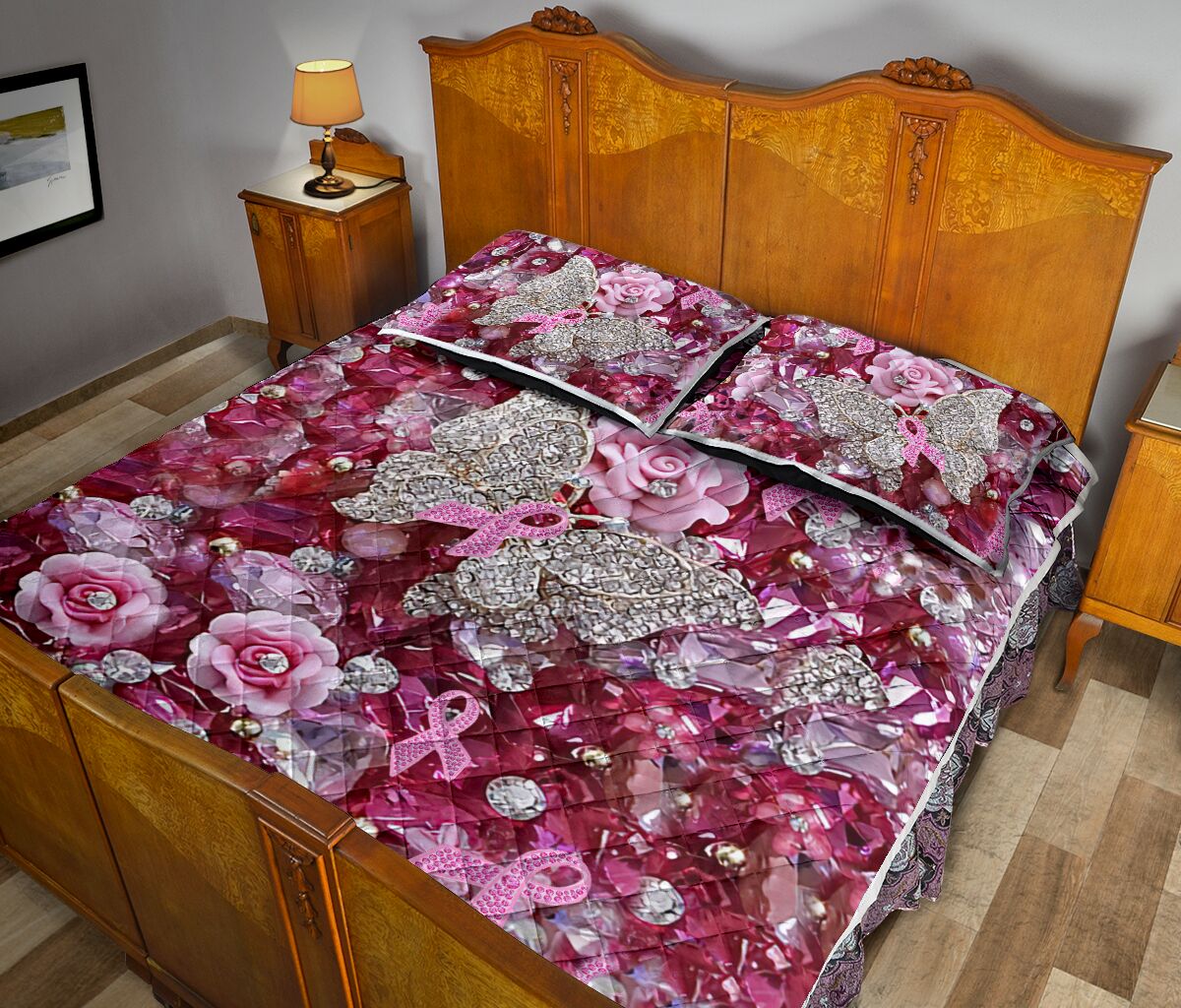 Pink Warrior Pattern Print Breast Cancer Awareness  Quilt Set 0622