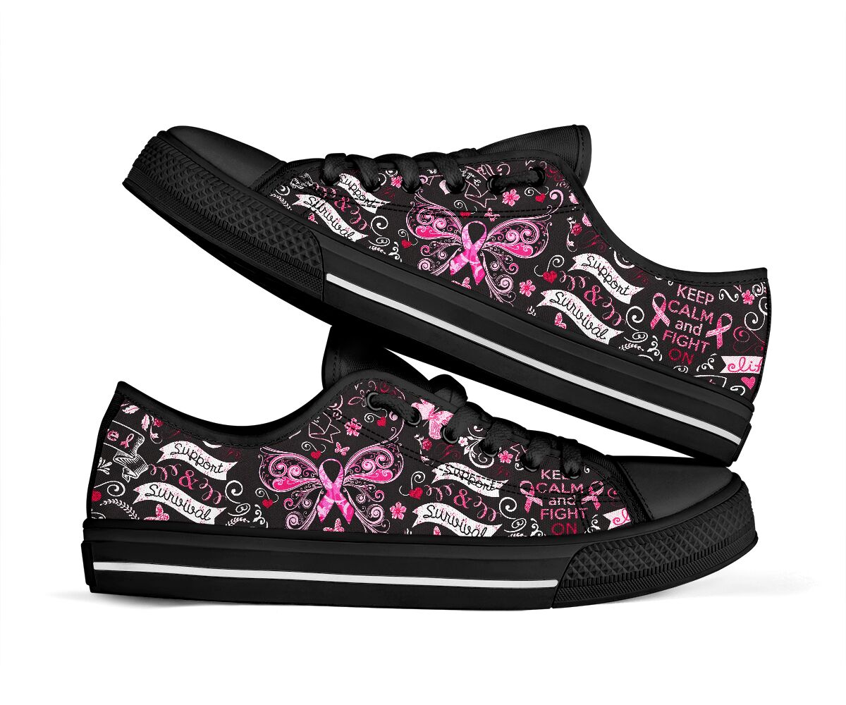 Restez calme et luttez ! Survivante du cancer du sein. Chaussures basses de sensibilisation au cancer du sein 0622