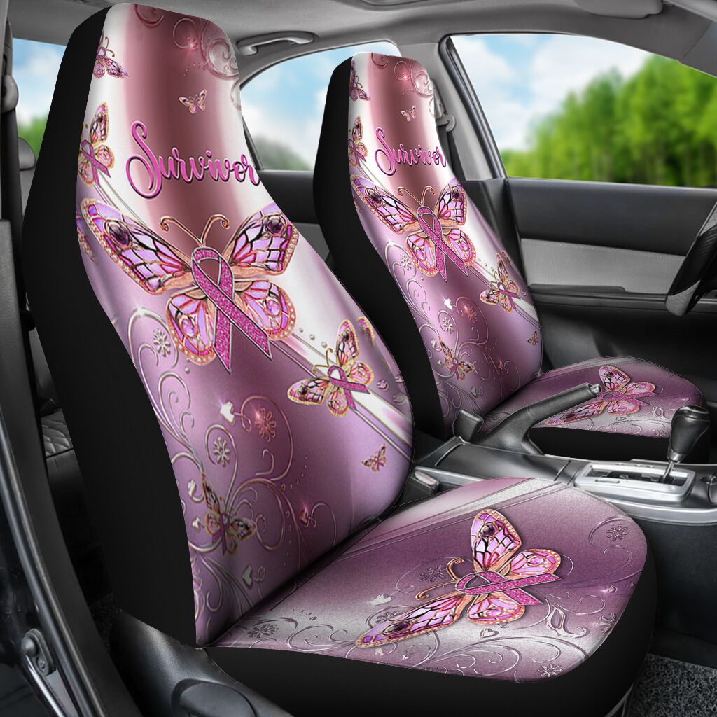 Survivor Metal Pattern Print Breast Cancer Awareness Seat Covers 0622