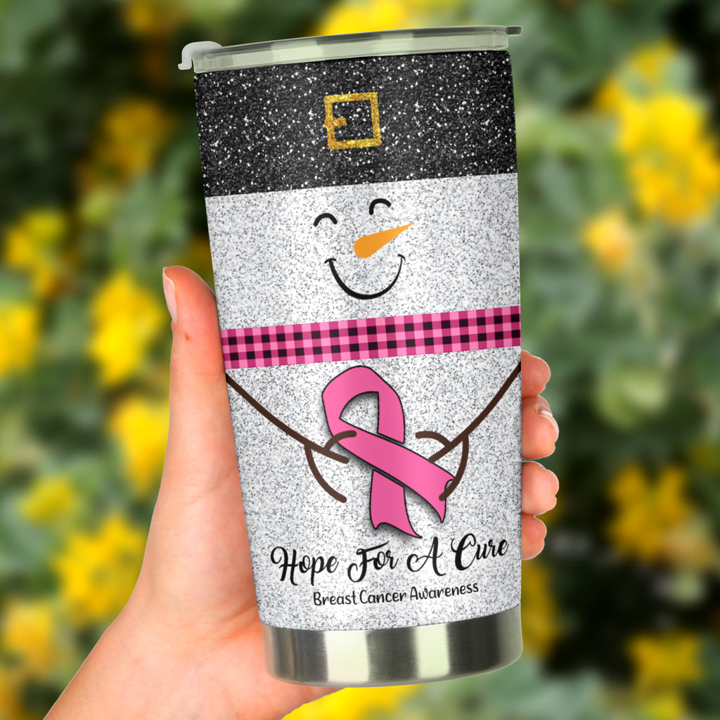 Hope For A Cure Faux Glitter Print Breast Cancer Awareness Tumbler 0622