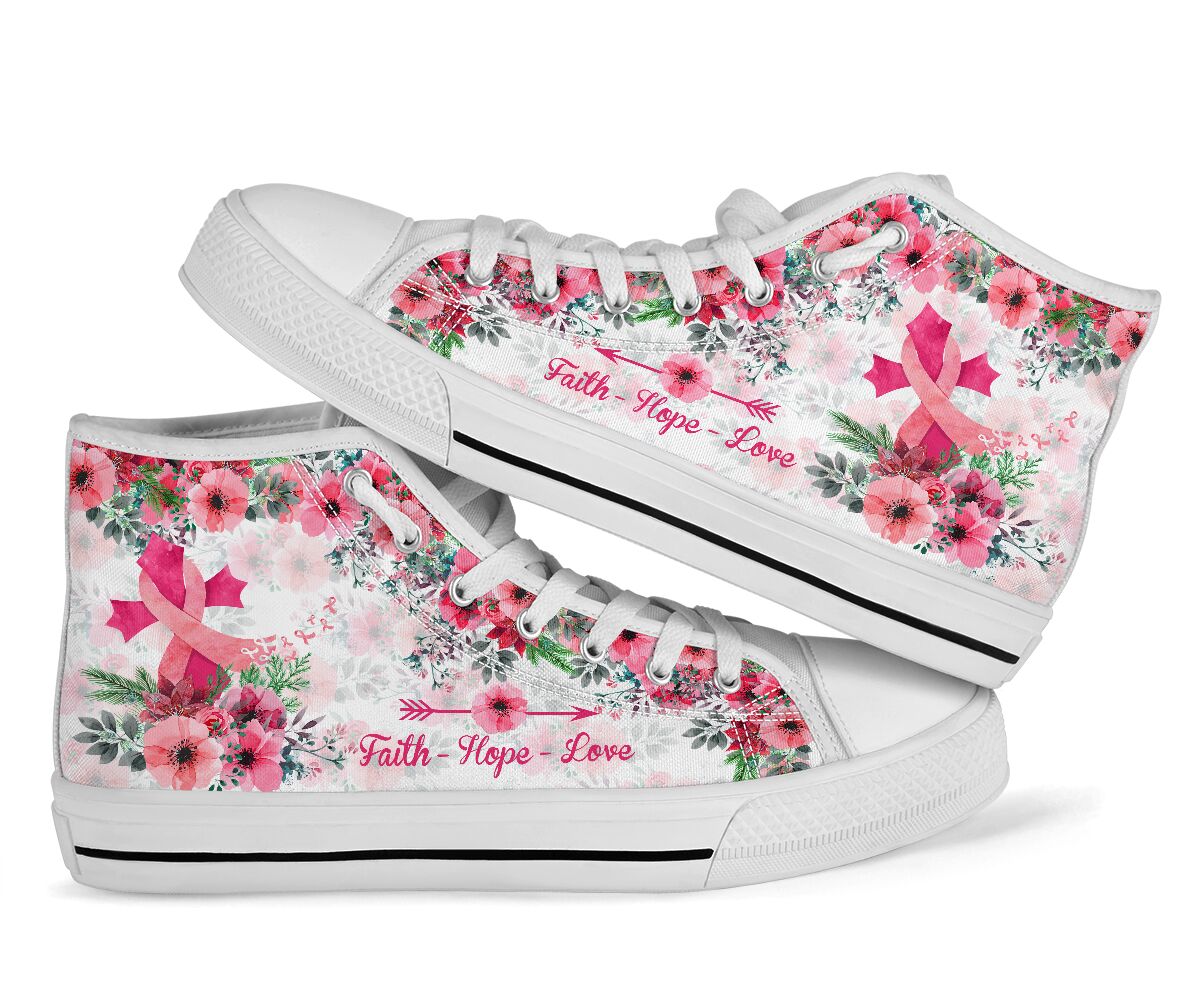 Chaussures montantes Faith Hope Love pour la sensibilisation au cancer du sein 0622