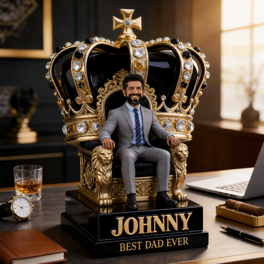 Figurine Photo Personnalisée Trône de Roi pour Papa Latin | Sculpture Couronne Meilleur Papa Jamais | Cadeau Unique pour la Fête des Pères
