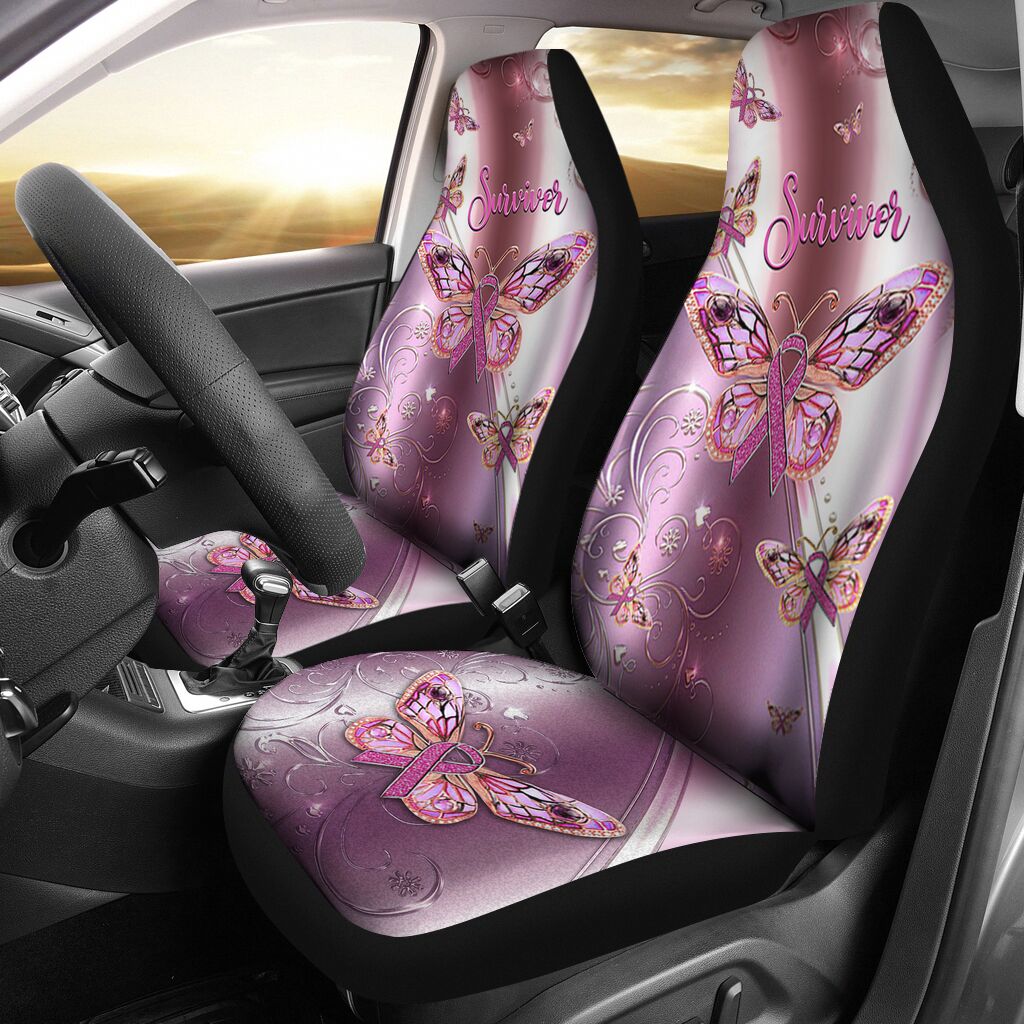 Survivor Metal Pattern Print Breast Cancer Awareness Seat Covers 0622