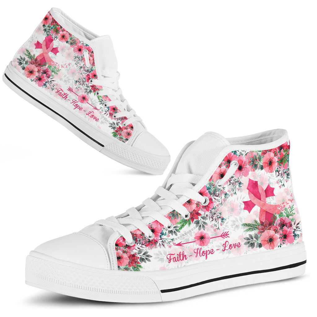Chaussures montantes Faith Hope Love pour la sensibilisation au cancer du sein 0622