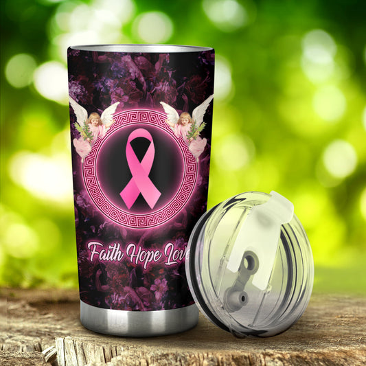 Gobelet de sensibilisation au cancer du sein Faith Hope Love Angel 0622