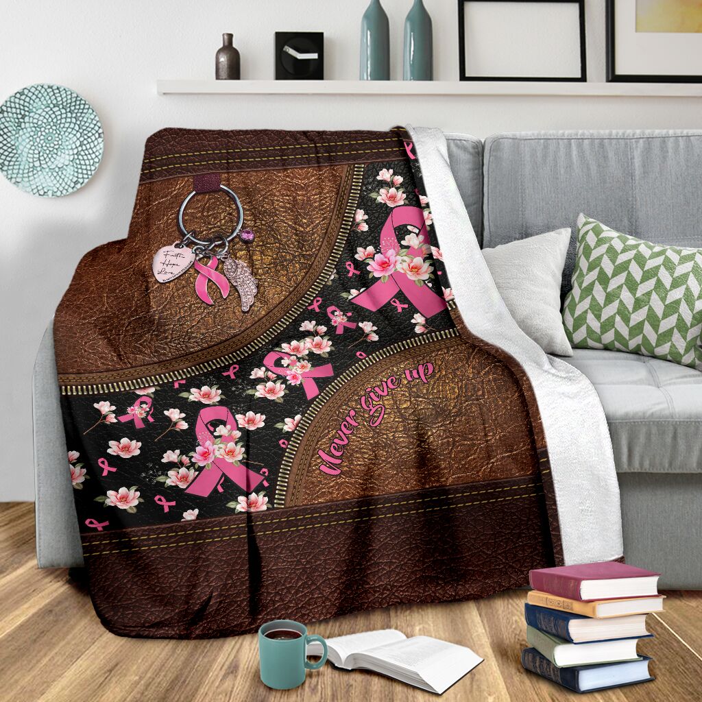 Couverture de sensibilisation au cancer du sein « Never Give Up » en cuir imprimé 0622