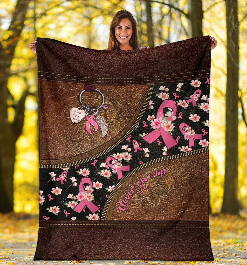 Couverture de sensibilisation au cancer du sein « Never Give Up » en cuir imprimé 0622