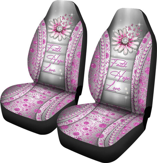 Faith Hope Love Faux Glitter Print Breast Cancer Awareness Seat Covers 0622