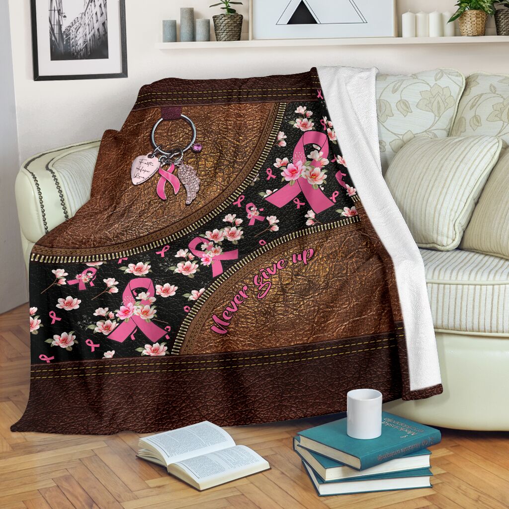 Couverture de sensibilisation au cancer du sein « Never Give Up » en cuir imprimé 0622