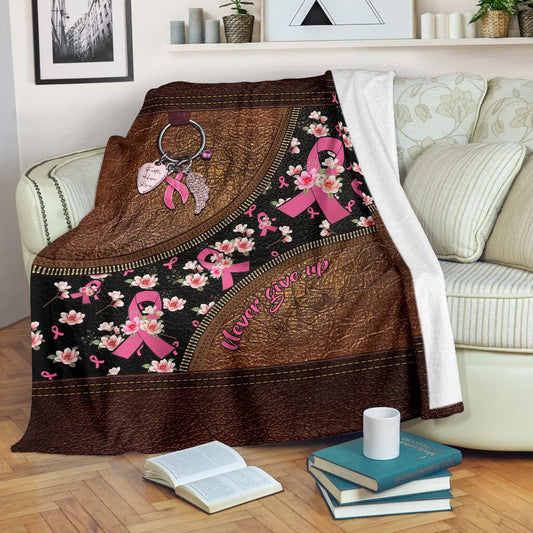 Couverture de sensibilisation au cancer du sein « Never Give Up » en cuir imprimé 0622