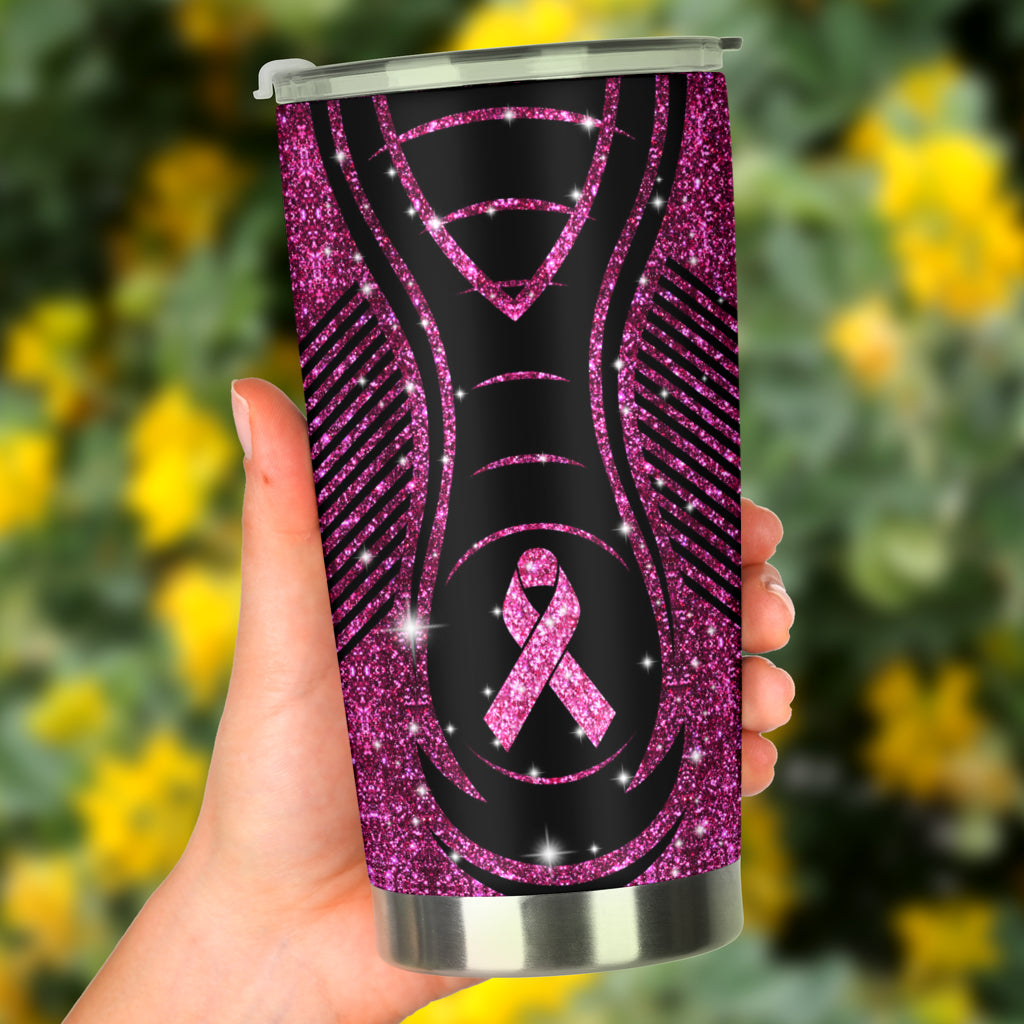 In November We Wear Pink Faux Glitter Print Breast Cancer Awareness Tumbler 0622