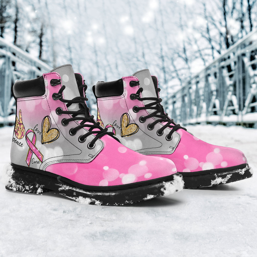 Peace Love Cure Breast Cancer Awareness All Season Boots 0622
