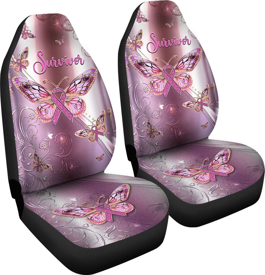 Survivor Metal Pattern Print Breast Cancer Awareness Seat Covers 0622