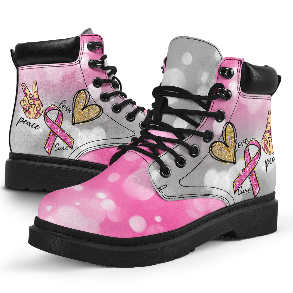Peace Love Cure Breast Cancer Awareness All Season Boots 0622