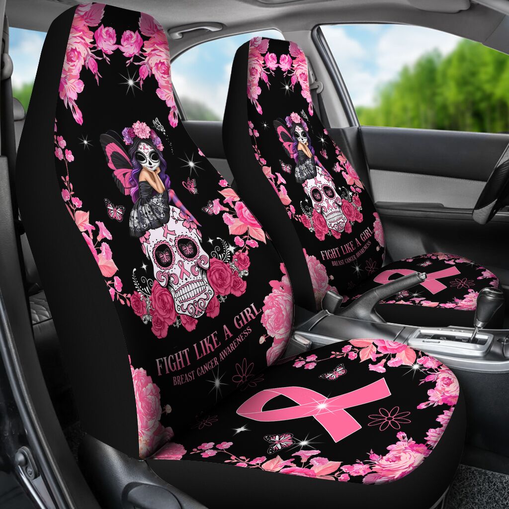 Housses de siège « Combattre comme une fille » pour la sensibilisation au cancer du sein 0622