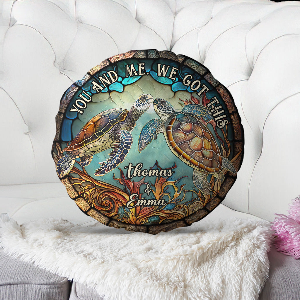 Stained Glass Couple Turtle - Personalized Turtle Shaped Pillow