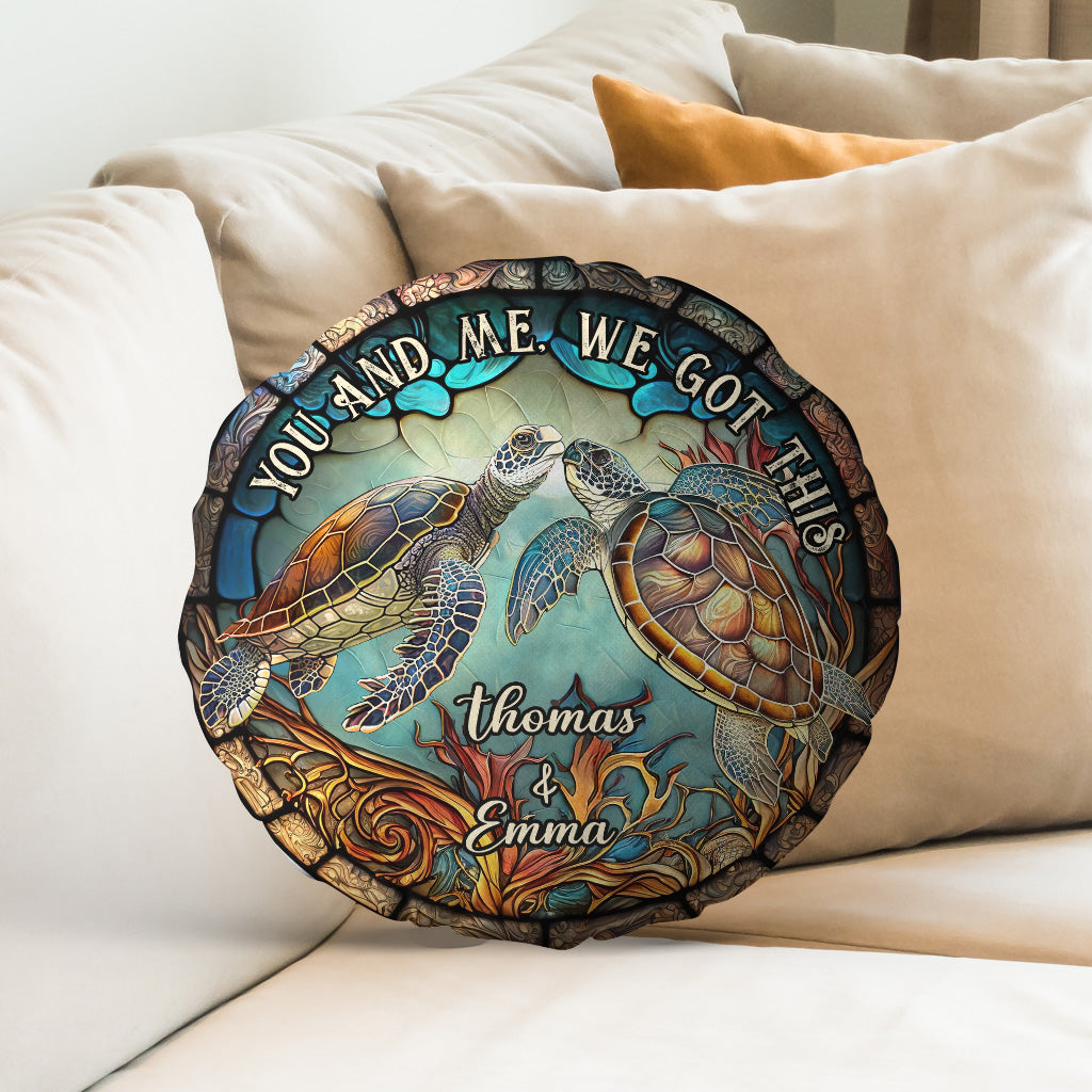 Stained Glass Couple Turtle - Personalized Turtle Shaped Pillow