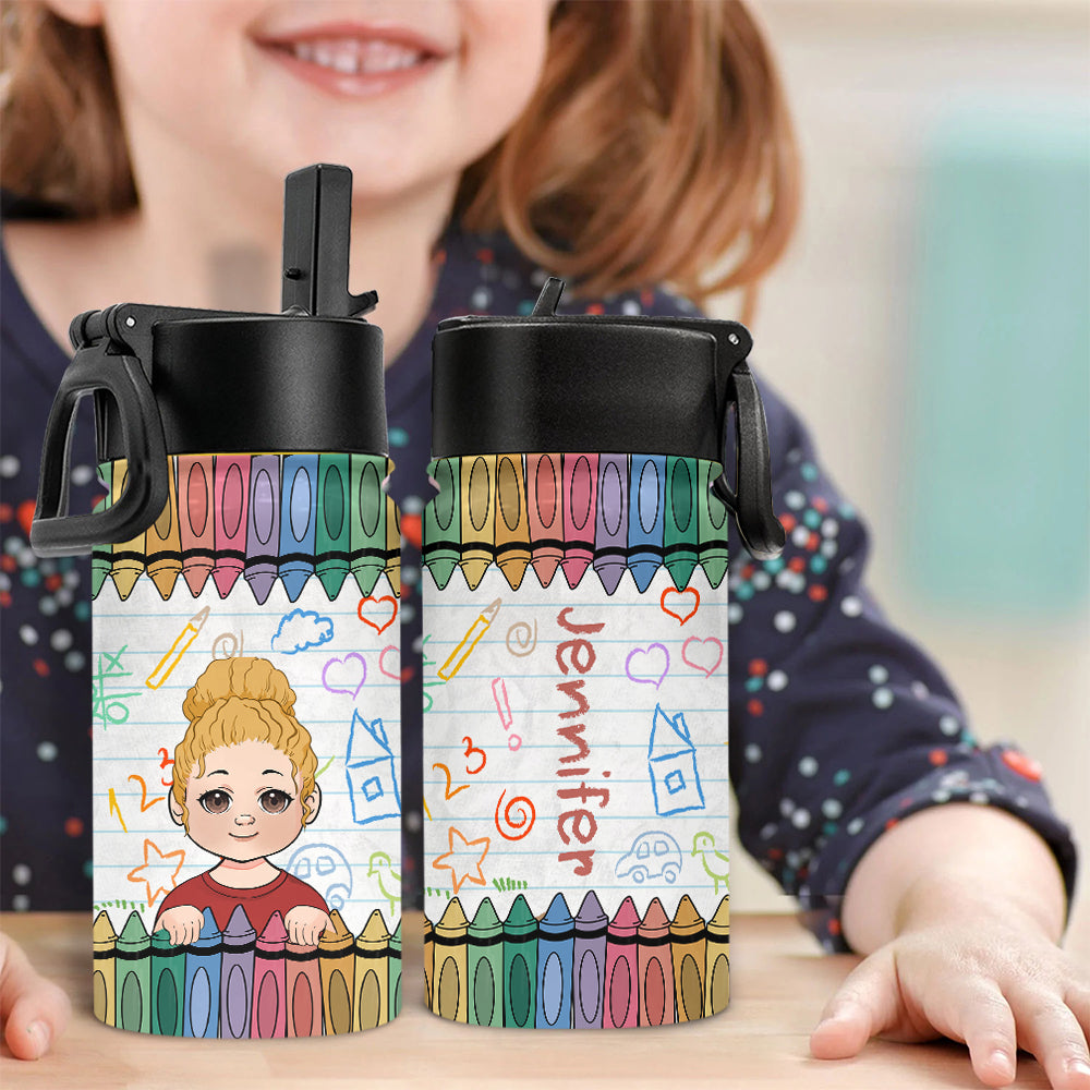 Gourde personnalisée pour enfants aux couleurs de crayon - Gourde colorée