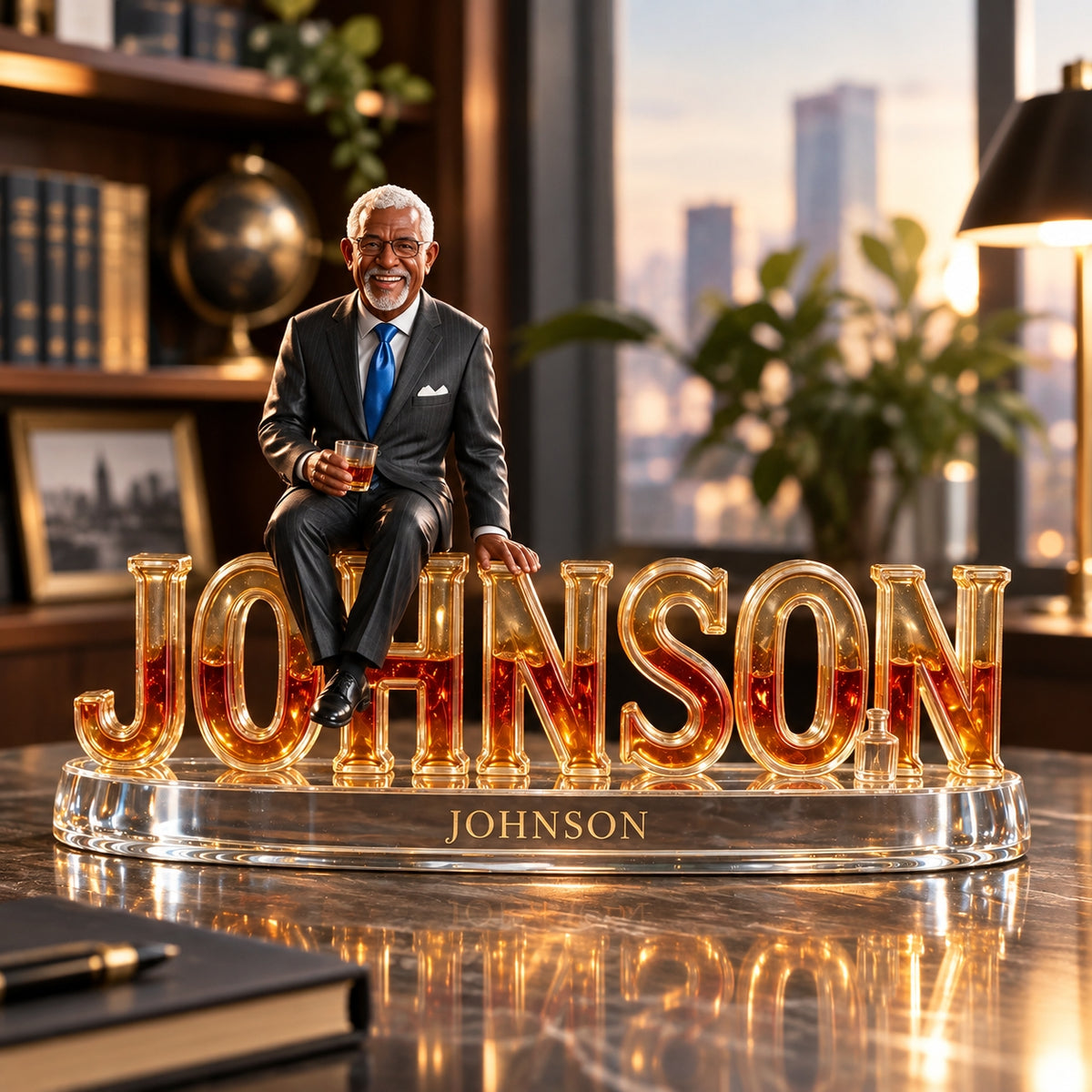 Personalized Whiskey Acrylic Plaque - Custom Photo and Name Desk Sculpture