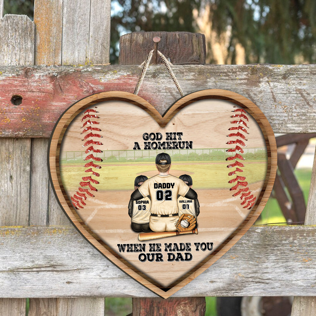 God Hit a Homerun - Personalized Father's Day Baseball Wood Sign