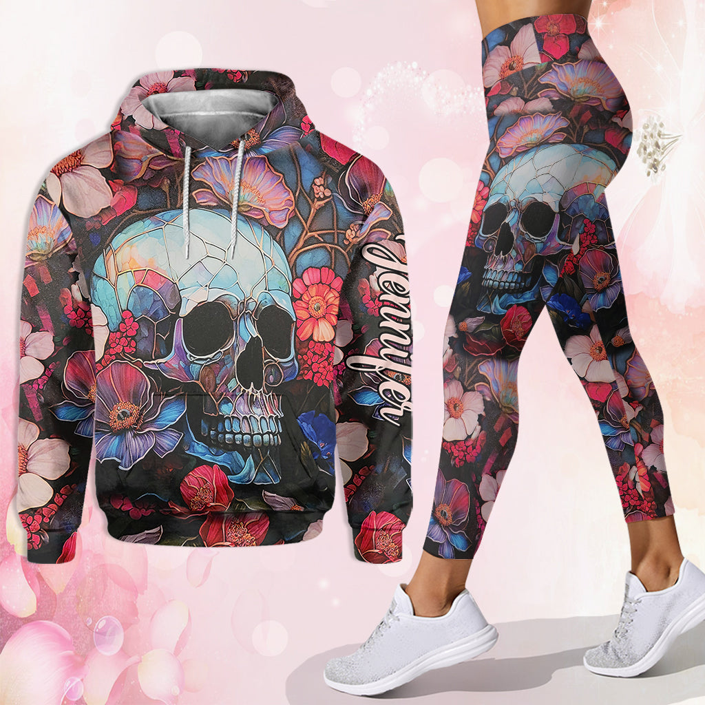 Tête de mort florale - Sweat à capuche et leggings personnalisés avec tête de mort