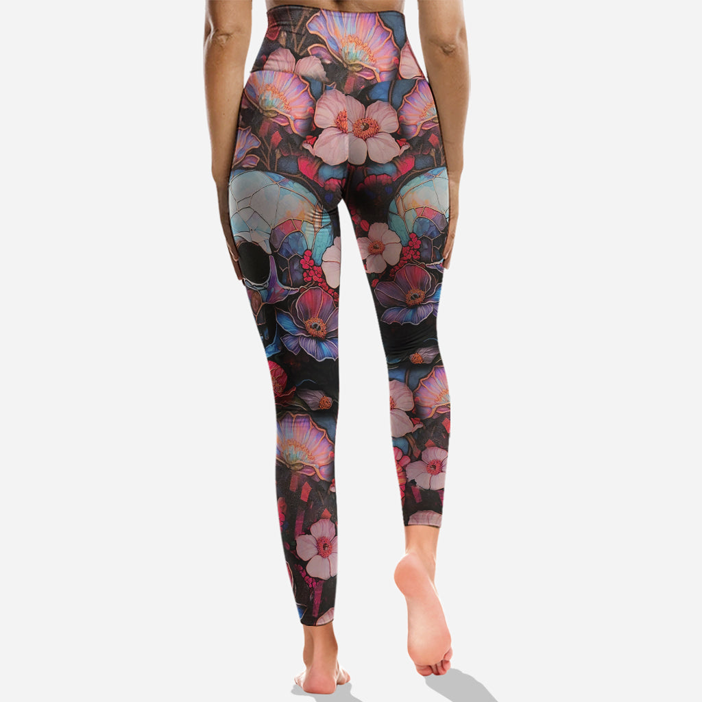 Tête de mort florale - Sweat à capuche et leggings personnalisés avec tête de mort