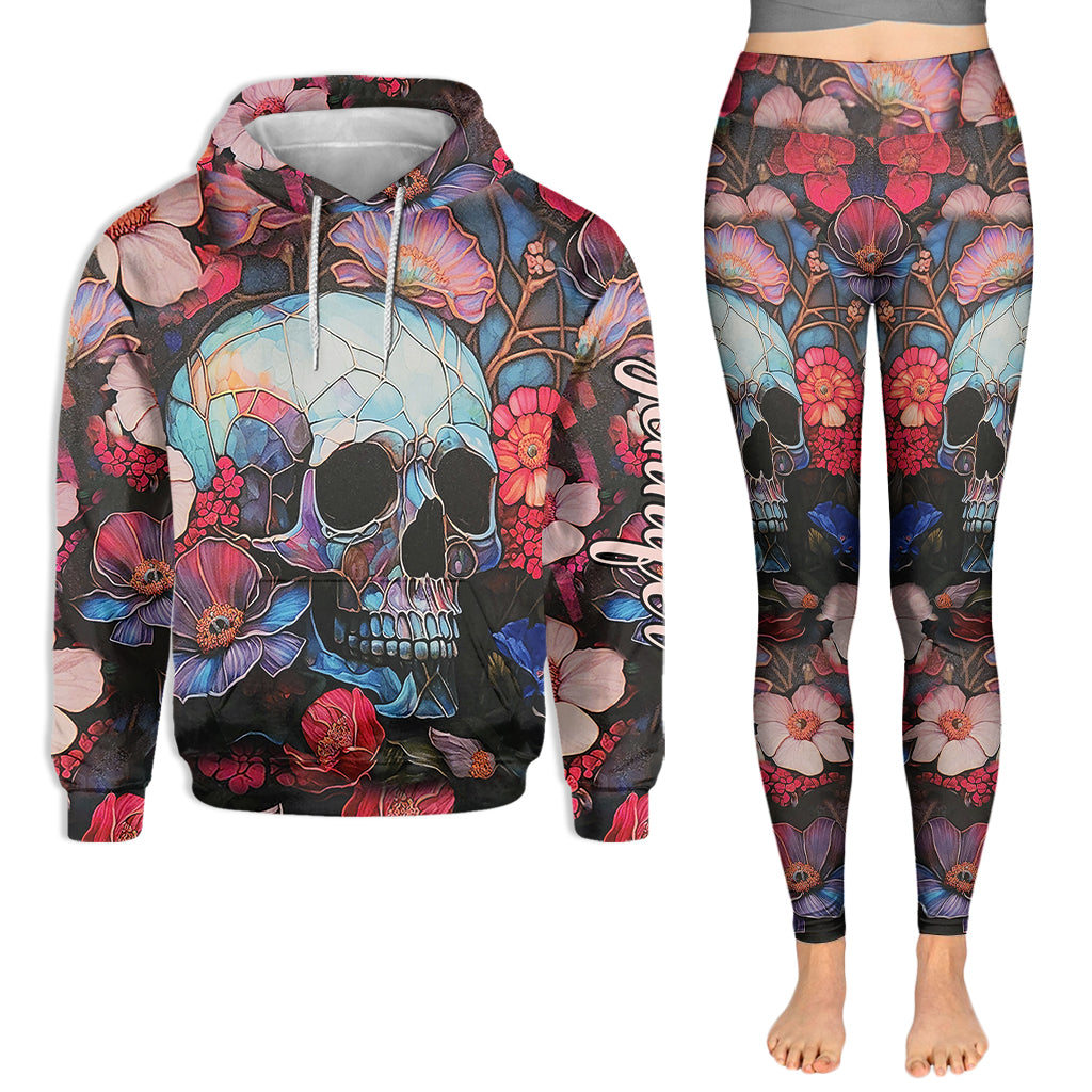Tête de mort florale - Sweat à capuche et leggings personnalisés avec tête de mort