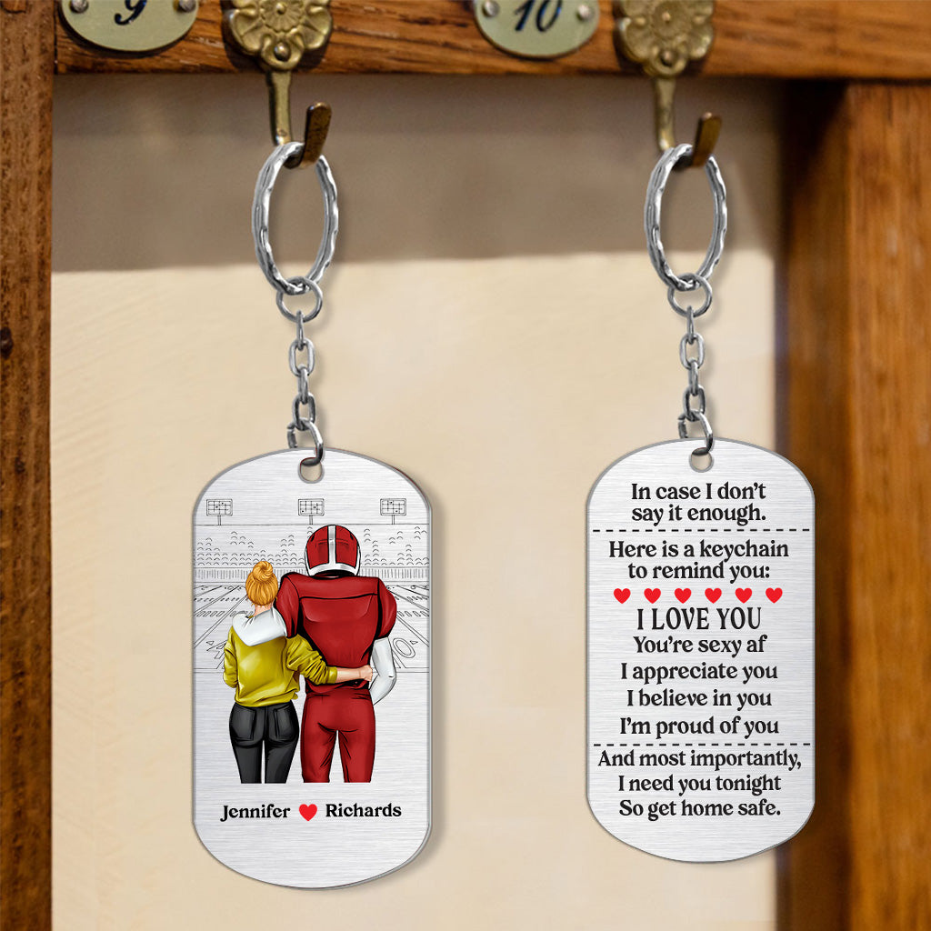 Rentrez chez vous en toute sécurité - Porte-clés personnalisé en acier inoxydable sur le thème du football