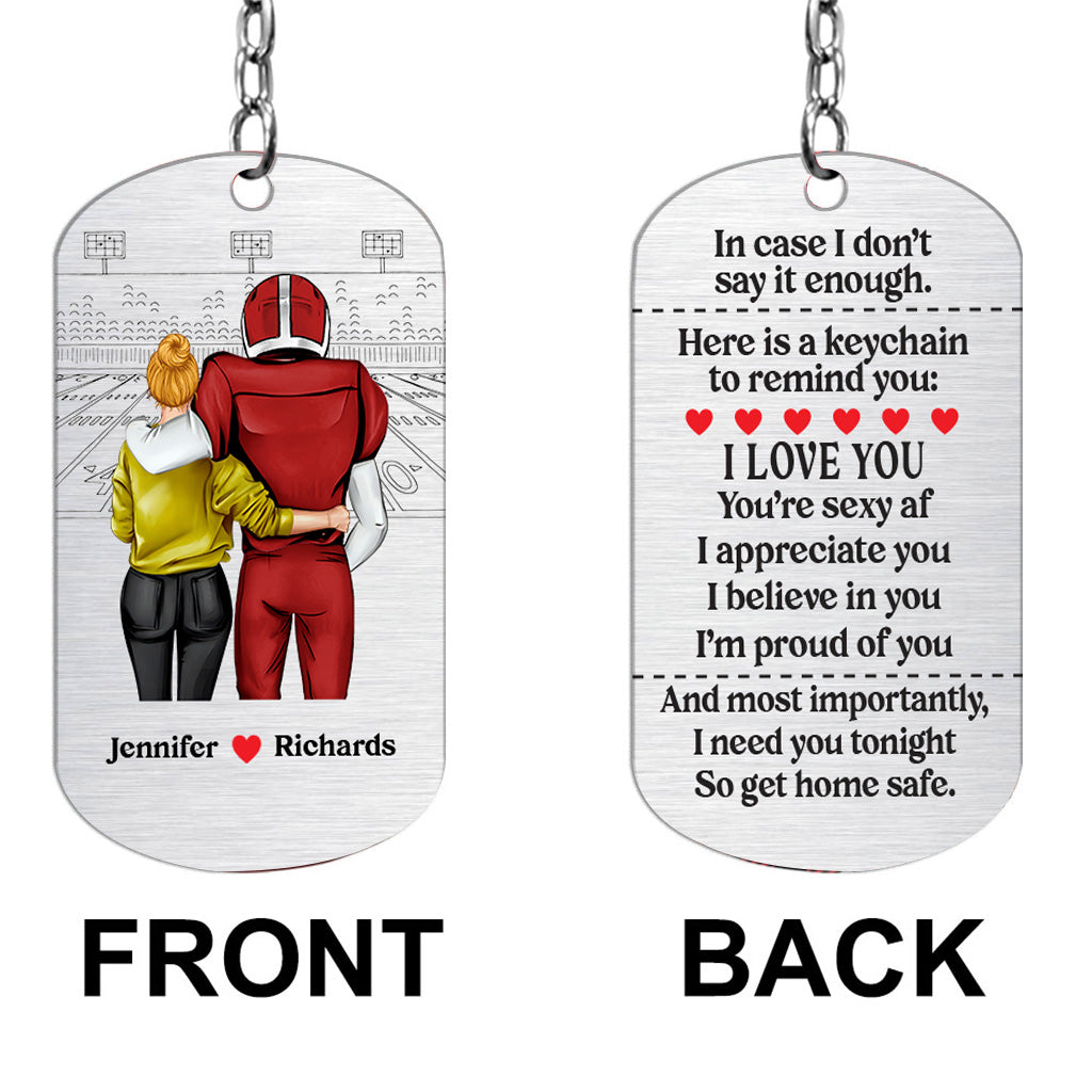 Rentrez chez vous en toute sécurité - Porte-clés personnalisé en acier inoxydable sur le thème du football