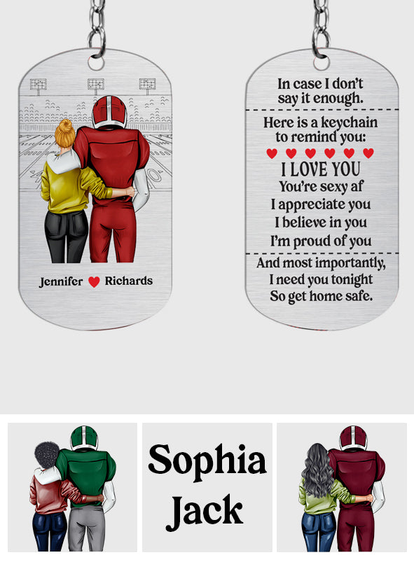 Rentrez chez vous en toute sécurité - Porte-clés personnalisé en acier inoxydable sur le thème du football