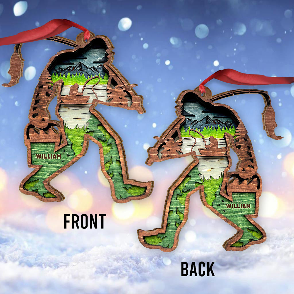 Bigfoot avec canne à pêche - Ornement de pêche personnalisé