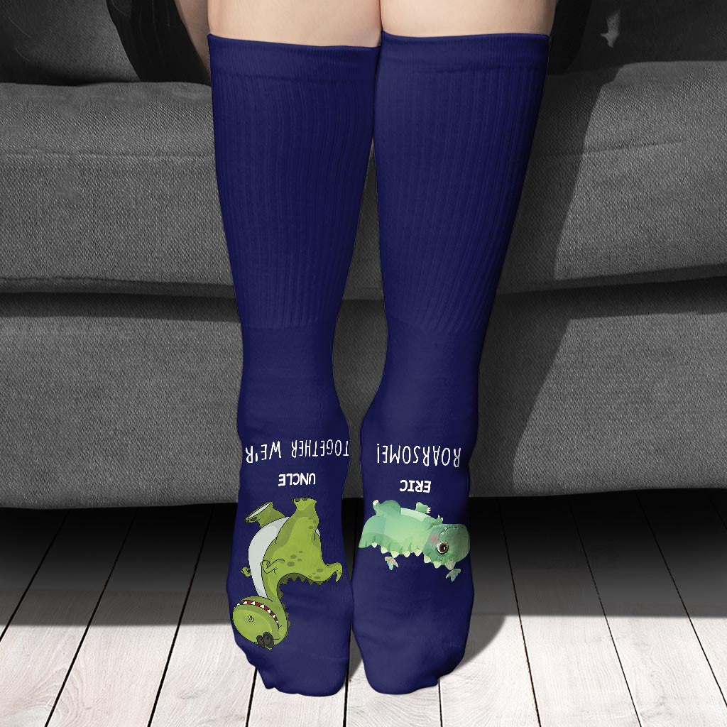 Together We're Roarsome - Gift for dad, grandma, grandpa, mom, uncle, aunt, brother, sister, son, daughter, granddaughter, grandson, new mom, new dad - Personalized Socks