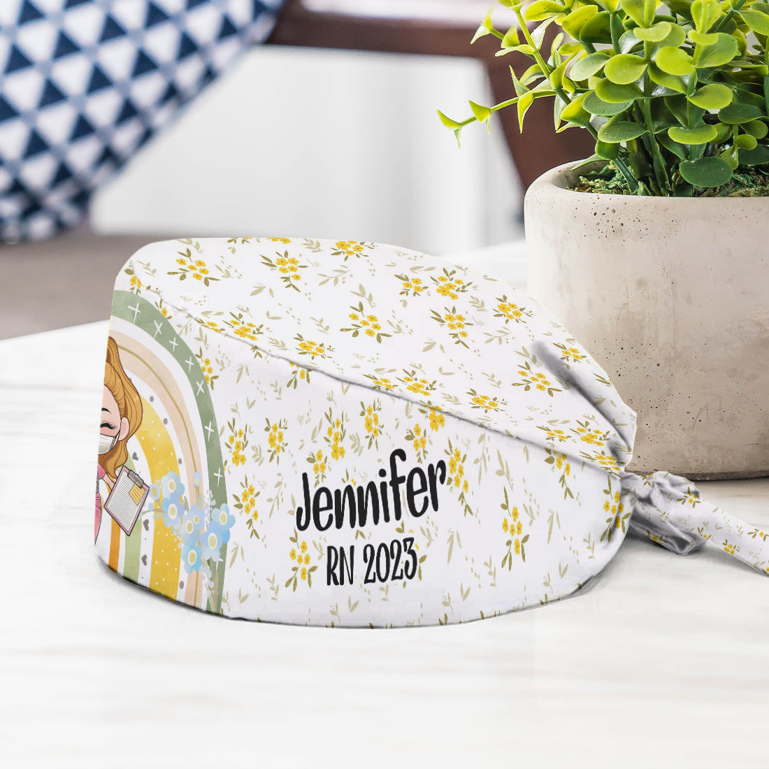 Bonnet de bloc opératoire personnalisé à motif floral arc-en-ciel