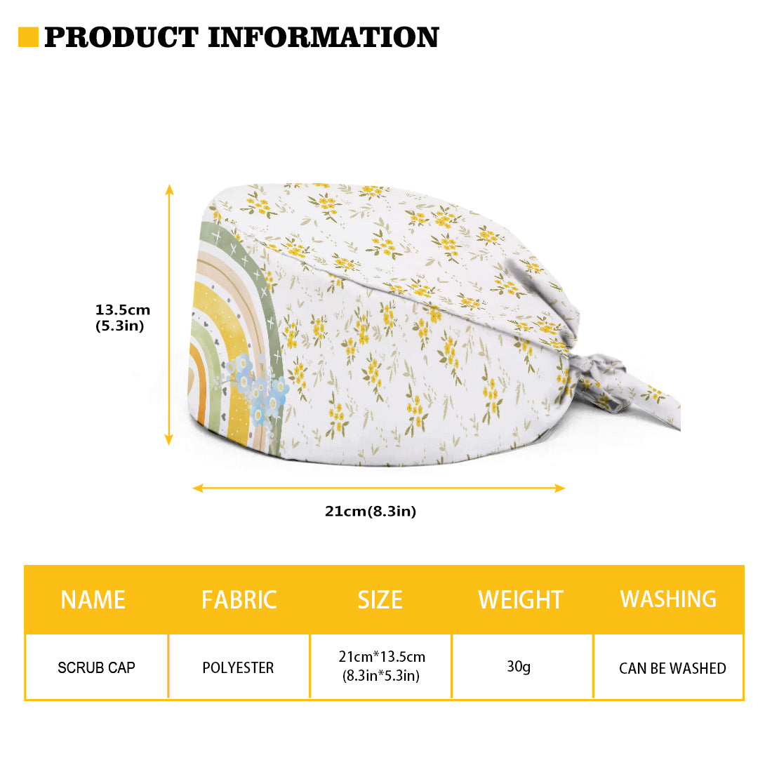 Bonnet de bloc opératoire personnalisé à motif floral arc-en-ciel