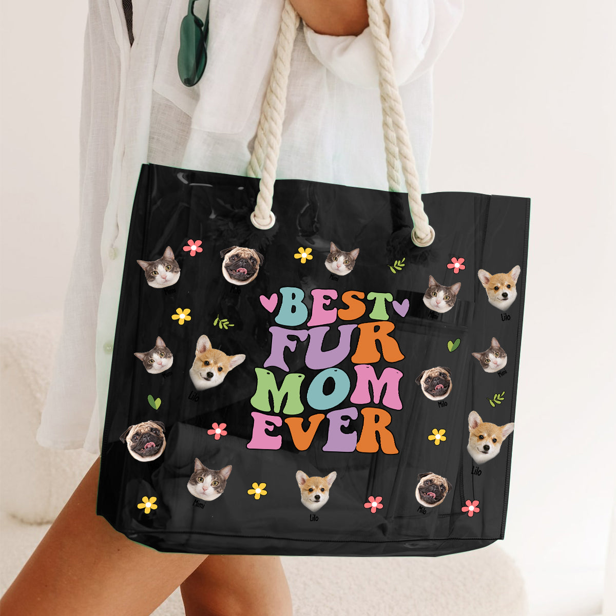 Ambiance maman chien/chat - Sac fourre-tout transparent personnalisé pour chien