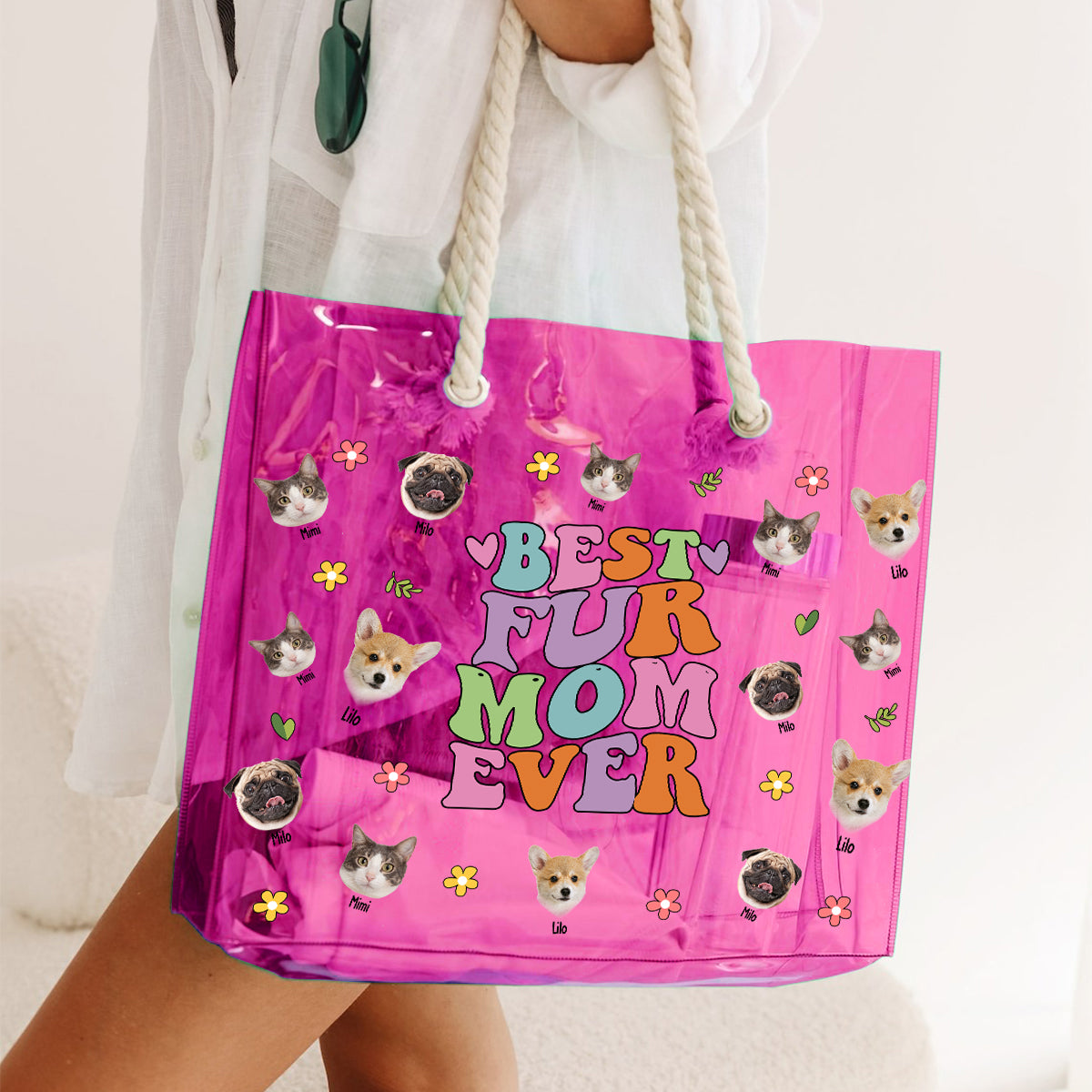 Ambiance maman chien/chat - Sac fourre-tout transparent personnalisé pour chien