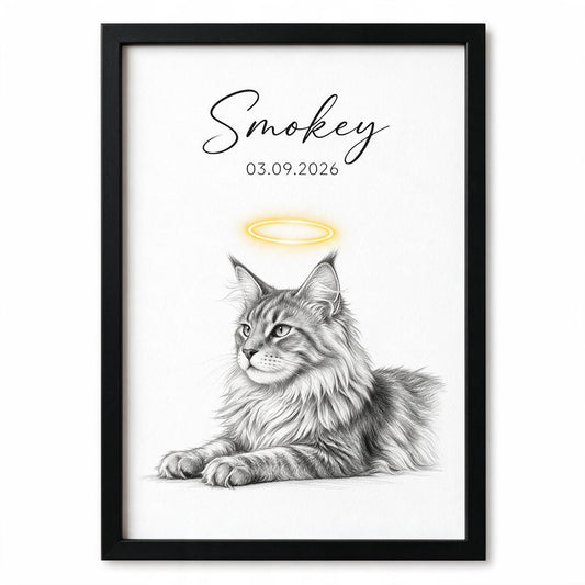 Affiche commémorative encadrée personnalisée de chat Maine Coon - Cadeau de sympathie pour la perte d'un animal