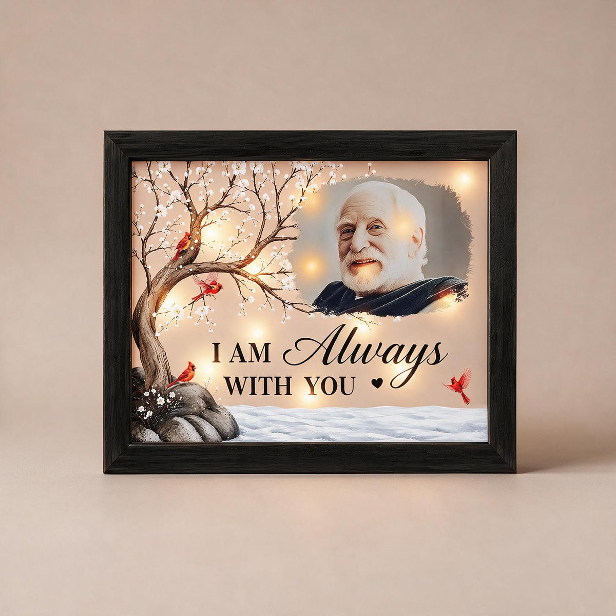 Cardinal Personalized Photo Memorial LED Shadow Box - I Am Always With You Sympathy Gift for Loss of Loved One