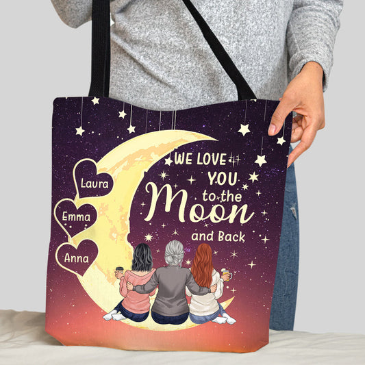 Aller et revenir de la Lune - Cadeau pour grand-mère, maman, fille, petite-fille - Sac fourre-tout personnalisé